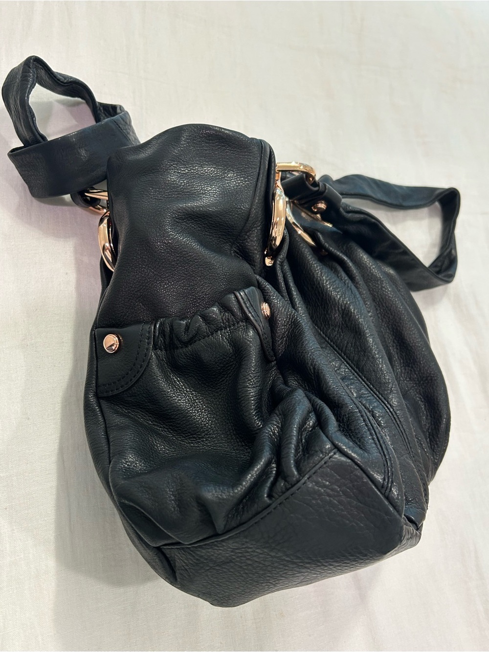 b. makowsky Black Leather Shoulder Bag with Gold-Tone Hardware - Picture 5 of 9